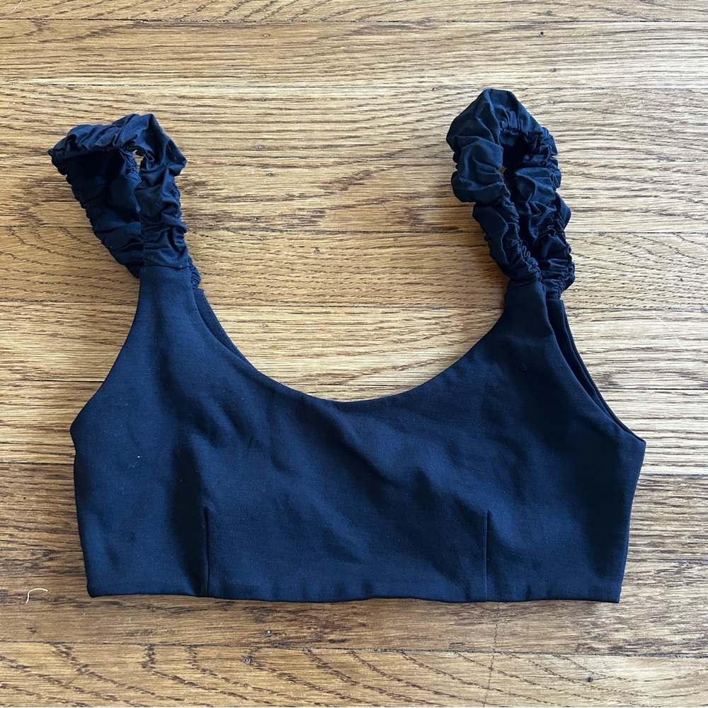 Fling Black Ruffled Crop Sleeveless Tank